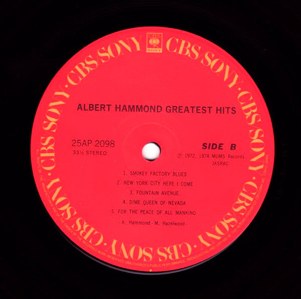 Albert Hammond - Greatest Hits (Vinyl, LP, Compilation) Very Good (VG) / Very Good Plus (VG+)