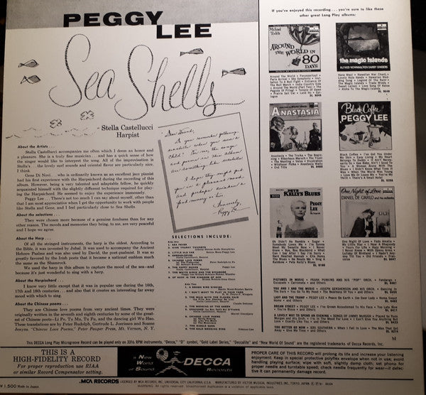 Peggy Lee - Sea Shells (Vinyl, LP, Album, Reissue) Very Good Plus (VG+) / Very Good Plus (VG+)