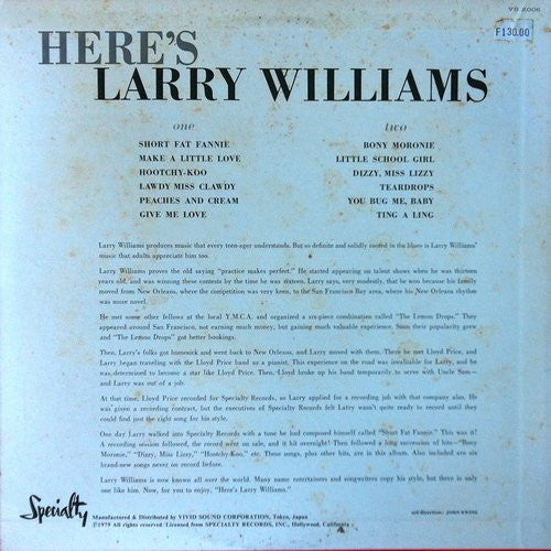 Larry Williams (3) - Here's Larry Williams (Vinyl, LP, Album, Reissue)