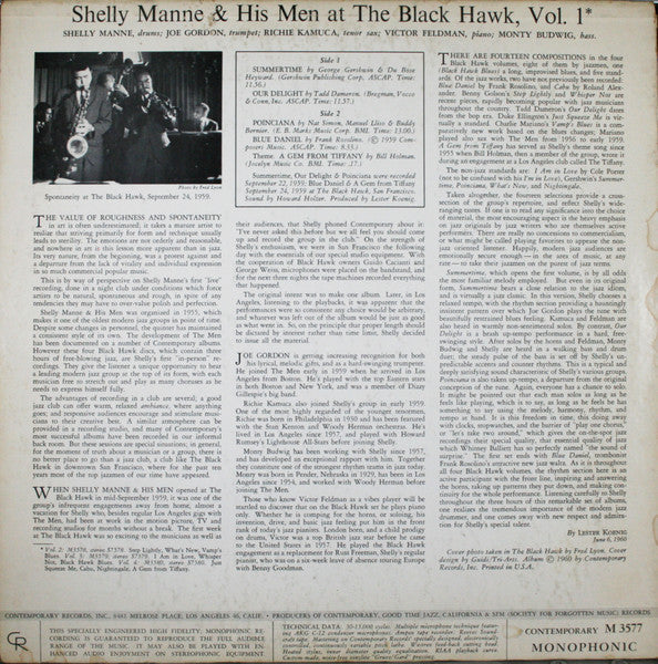 Shelly Manne & His Men - At The Black Hawk Vol. 1 (Vinyl, LP, Album, Mono) Very Good (VG) / Very Good (VG)