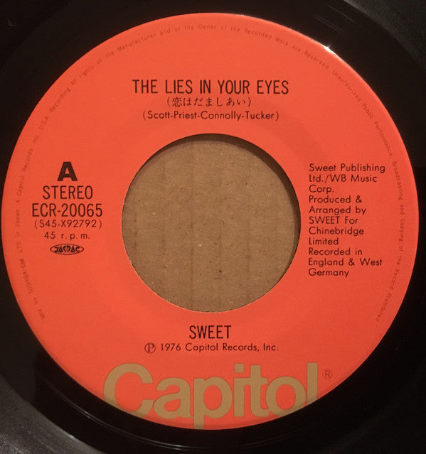 The Sweet - The Lies In Your Eyes / White Mice (Vinyl, 7", 45 RPM, Single) Very Good Plus (VG+) / Very Good (VG)