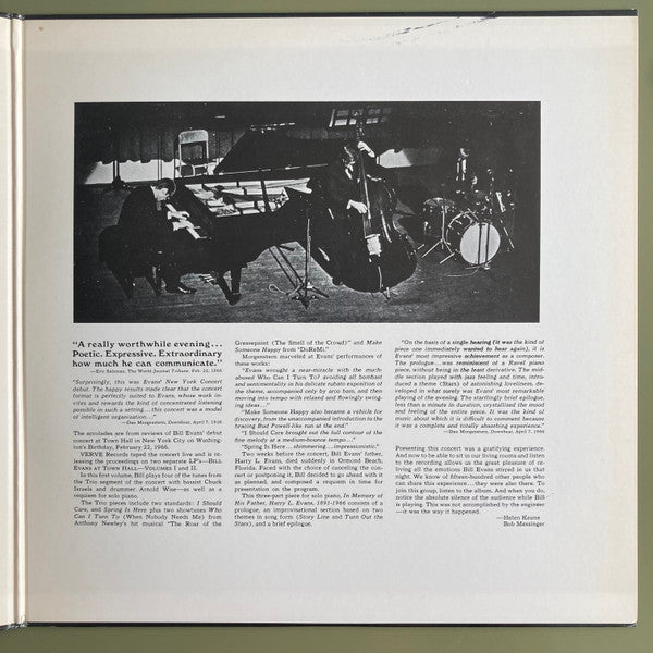 The Bill Evans Trio - Bill Evans At Town Hall (Volume One) (Vinyl, LP, Album, Reissue, Stereo) Very Good Plus (VG+) / Very Good (VG)