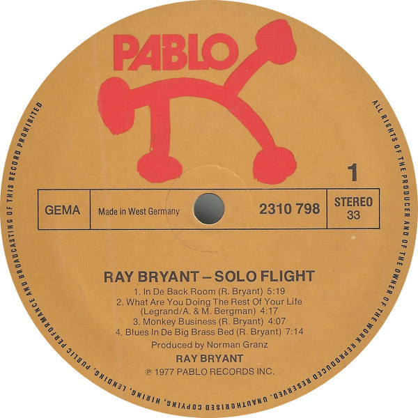 Ray Bryant - Solo Flight (Vinyl, LP, Album, Stereo) Very Good Plus (VG+) / Very Good Plus (VG+)