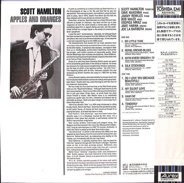 Scott Hamilton - Apples And Oranges (Vinyl, LP, Album) Very Good (VG) / Very Good Plus (VG+)
