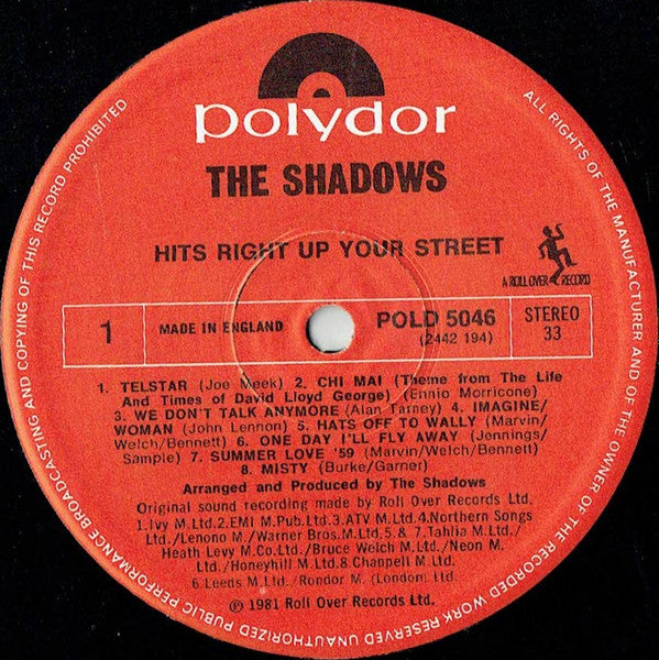 The Shadows - Hits Right Up Your Street (Vinyl, LP, Album) Very Good (VG) / Good Plus (G+)