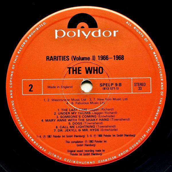 The Who - Rarities Vol. 1 "1966-1968" (Vinyl, LP, Compilation) Very Good Plus (VG+) / Good Plus (G+)