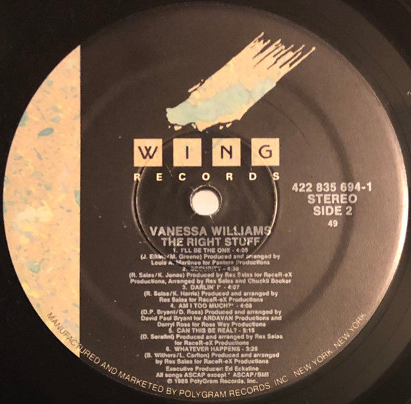 Vanessa Williams - The Right Stuff (Vinyl, LP, Album) Very Good Plus (VG+) / Very Good (VG)