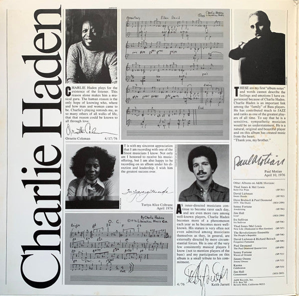 Charlie Haden - Closeness (Vinyl, LP, Album, Reissue) Very Good Plus (VG+) / Very Good Plus (VG+)