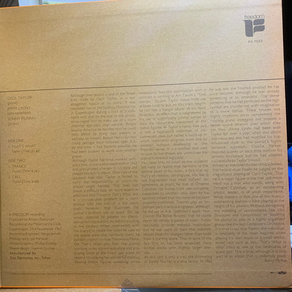 Cecil Taylor - Innovations (Vinyl, LP, Album, Stereo) Near Mint (NM or M-) / Very Good (VG)