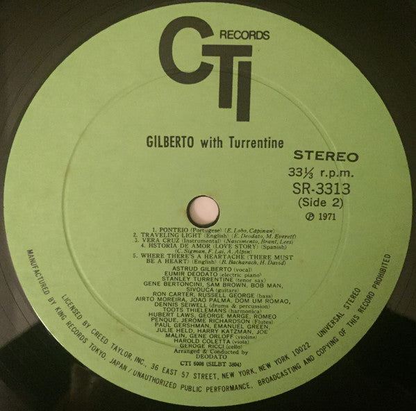 Astrud Gilberto - Gilberto With Turrentine (Vinyl, LP, Album, Stereo)