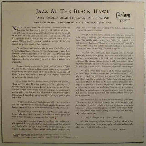 The Dave Brubeck Quartet - Jazz At The Blackhawk (Vinyl, LP, Album, Reissue, Mono) Near Mint (NM or M-) / Very Good Plus (VG+)