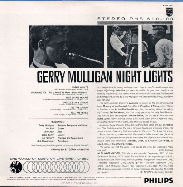 Gerry Mulligan - Night Lights (Vinyl, LP, Album, Reissue, Stereo) Near Mint (NM or M-) / Very Good Plus (VG+)