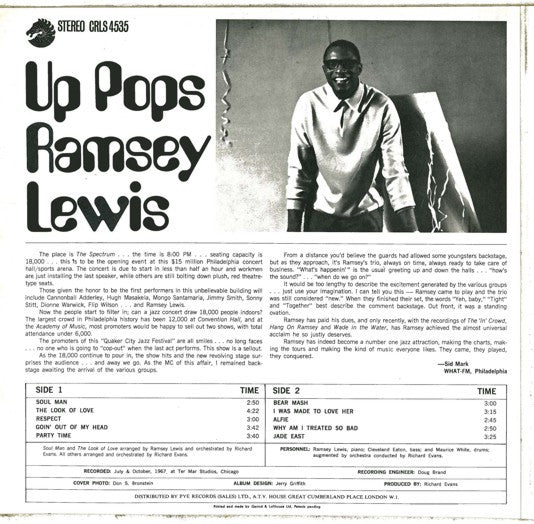 Ramsey Lewis - Up Pops Ramsey Lewis (Vinyl, LP, Album) Very Good Plus (VG+) / Good Plus (G+)