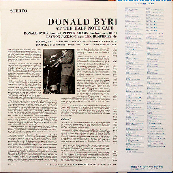 Donald Byrd - At The Half Note Cafe, Vol. 2 (Vinyl, LP, Album, Reissue) Near Mint (NM or M-) / Very Good Plus (VG+)