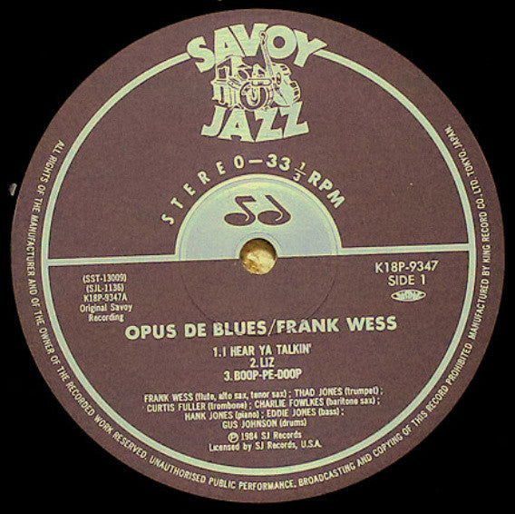 Frank Wess - Opus De Blues (Vinyl, LP, Album, Stereo) Very Good Plus (VG+) / Very Good (VG)