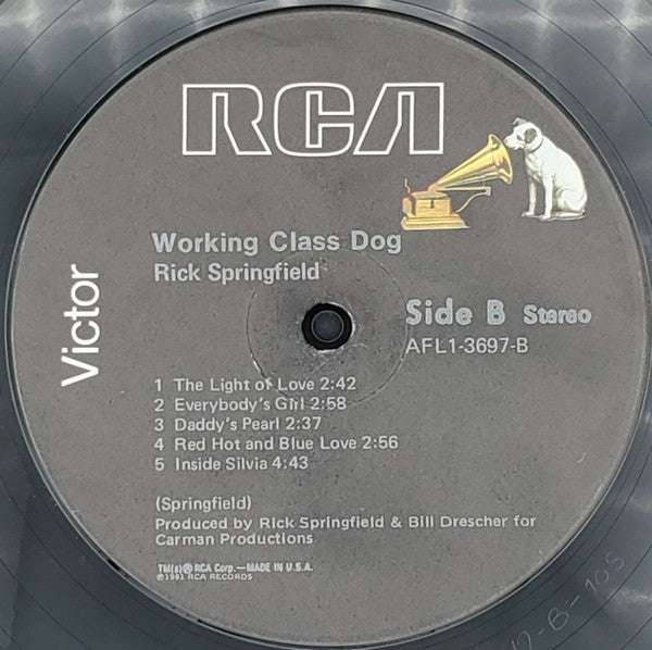 Rick Springfield - Working Class Dog (Vinyl, LP, Album, Stereo) Very Good (VG) / Very Good (VG)