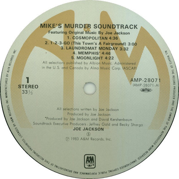 Joe Jackson - Mike's Murder (The Motion Picture Soundtrack) = マイクス・マーダー (Vinyl, LP, Album) Very Good Plus (VG+) / Very Good (VG)