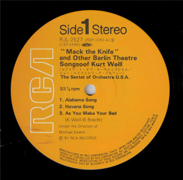 The Sextet Of Orchestra U.S.A. - Mack The Knife And Other Berlin Theatre Songs Of Kurt Weill (Vinyl, LP, Album, Reissue, Stereo) Very Good Plus (VG+) / Very Good (VG)