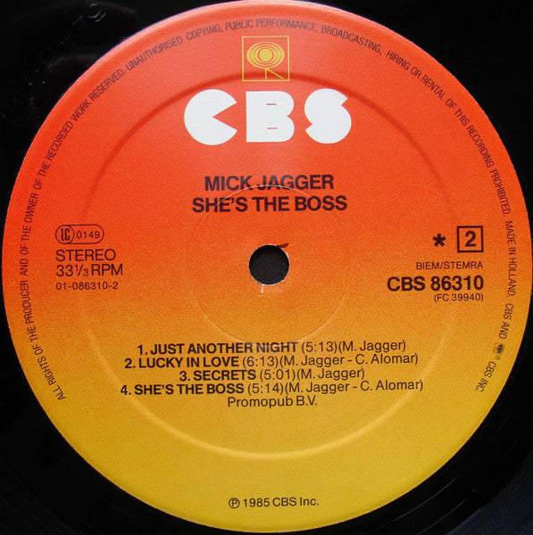 Mick Jagger - She's The Boss (Vinyl, LP, Album, Stereo) Very Good (VG) / Very Good Plus (VG+)