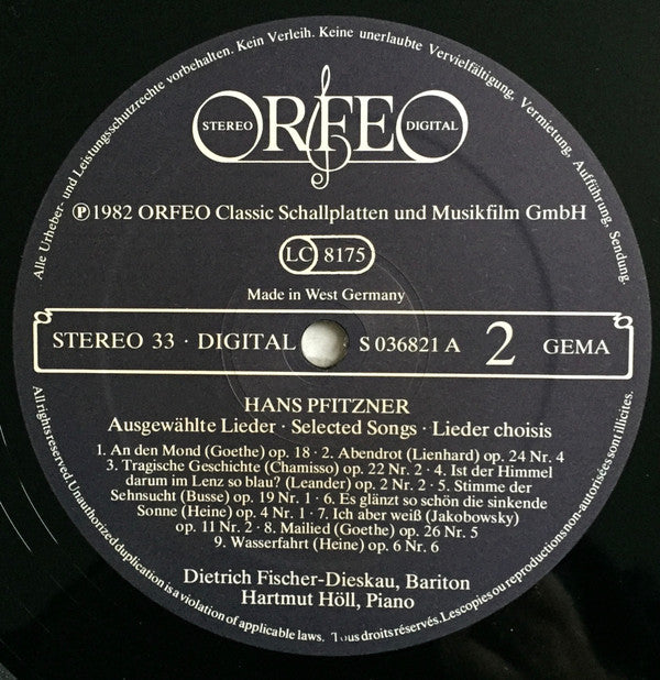 Hans Pfitzner - Lieder (Vinyl, LP, Stereo) Very Good Plus (VG+) / Very Good Plus (VG+)