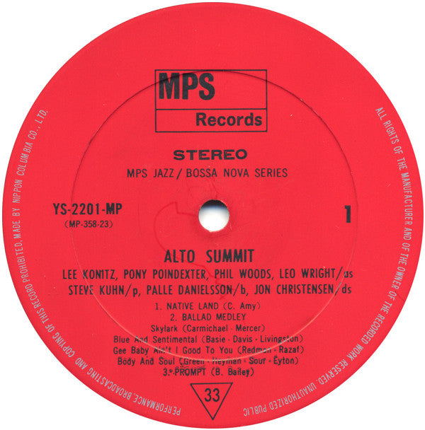 Lee Konitz - Alto Summit (Vinyl, LP, Album, Stereo) Very Good Plus (VG+) / Very Good (VG)