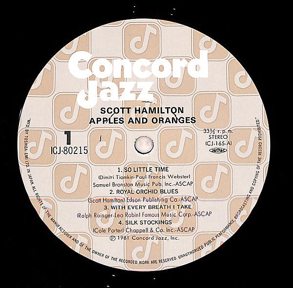 Scott Hamilton - Apples And Oranges (Vinyl, LP, Album) Very Good (VG) / Very Good Plus (VG+)