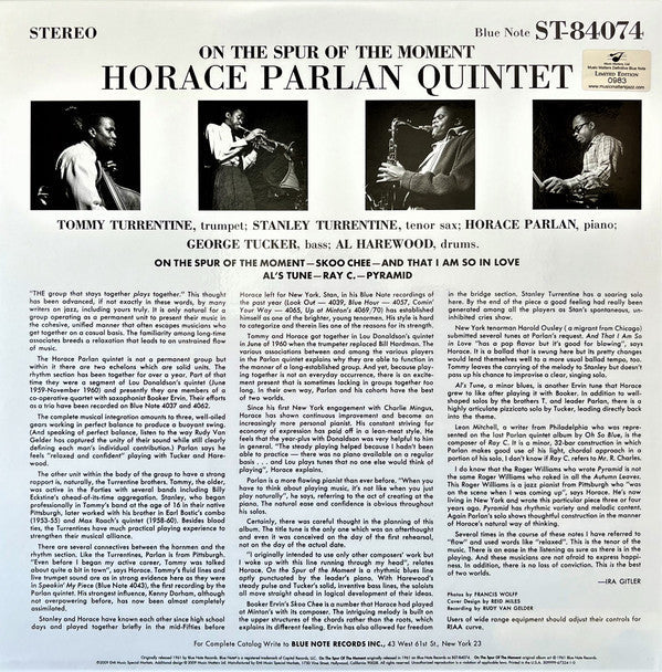 Horace Parlan - On The Spur Of The Moment (2xVinyl, LP, 45 RPM, Album, Limited Edition, Numbered, Reissue, Stereo) Very Good Plus (VG+) / Near Mint (NM or M-)