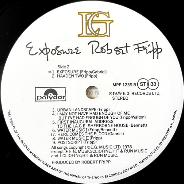 Robert Fripp - Exposure (Vinyl, LP, Album, Stereo) Very Good Plus (VG+) / Very Good (VG)