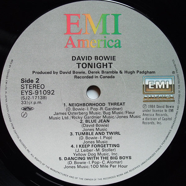 David Bowie - Tonight (Vinyl, LP, Album, Stereo) Very Good Plus (VG+) / Very Good Plus (VG+)