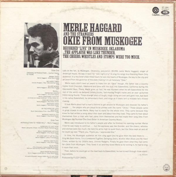 Merle Haggard - Okie From Muskogee (Recorded "Live" In Muskogee, Oklahoma) (Vinyl, LP, Album, Reissue) Good Plus (G+) / Very Good (VG)