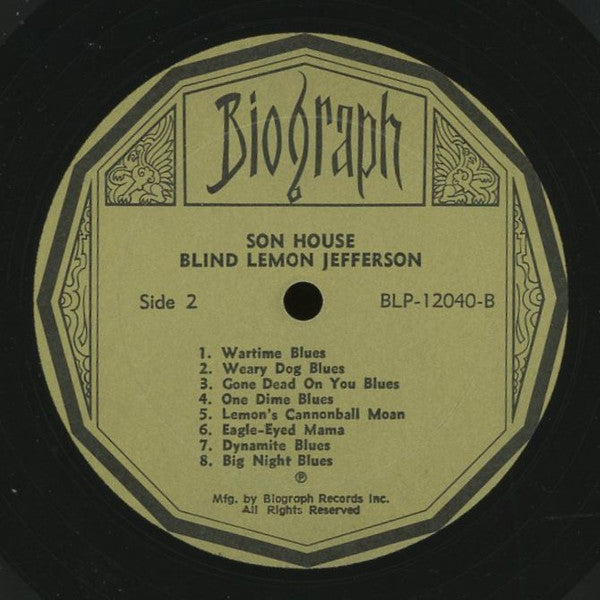Blind Lemon Jefferson - Blind Lemon Jefferson / Son House (Vinyl, LP, Compilation) Near Mint (NM or M-) / Very Good Plus (VG+)