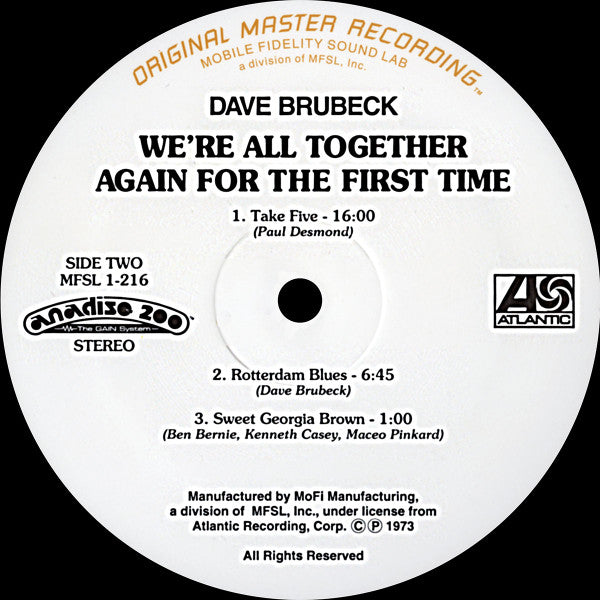Dave Brubeck - We're All Together Again For The First Time (Vinyl, LP, Album, Reissue, Limited Edition) Very Good (VG) / Very Good Plus (VG+)