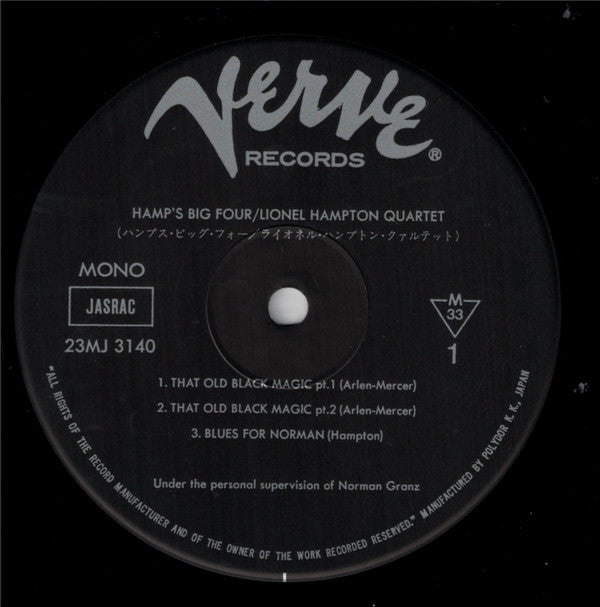 Lionel Hampton And His Quartet - Hamp's Big Four (Vinyl, LP, Album, Reissue, Mono) Near Mint (NM or M-) / Very Good Plus (VG+)