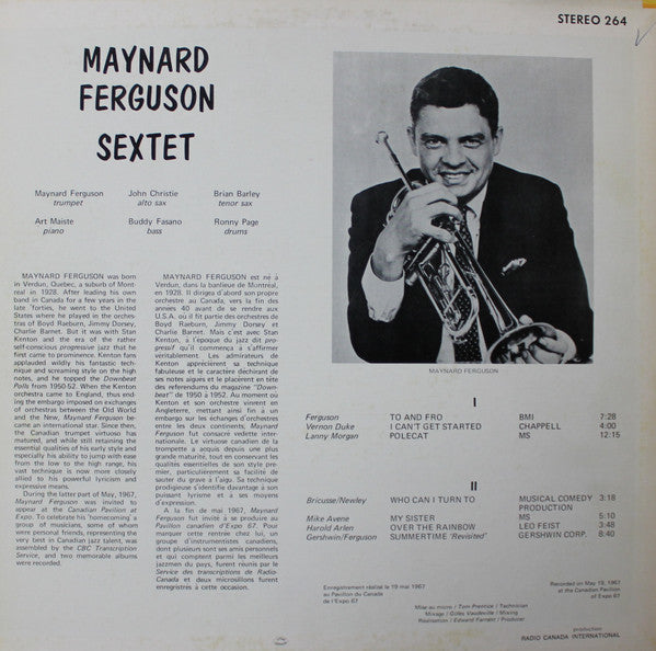 Maynard Ferguson Sextet - Maynard Ferguson Sextet (Vinyl, LP, Album, Reissue, Stereo) Good Plus (G+) / Very Good (VG)