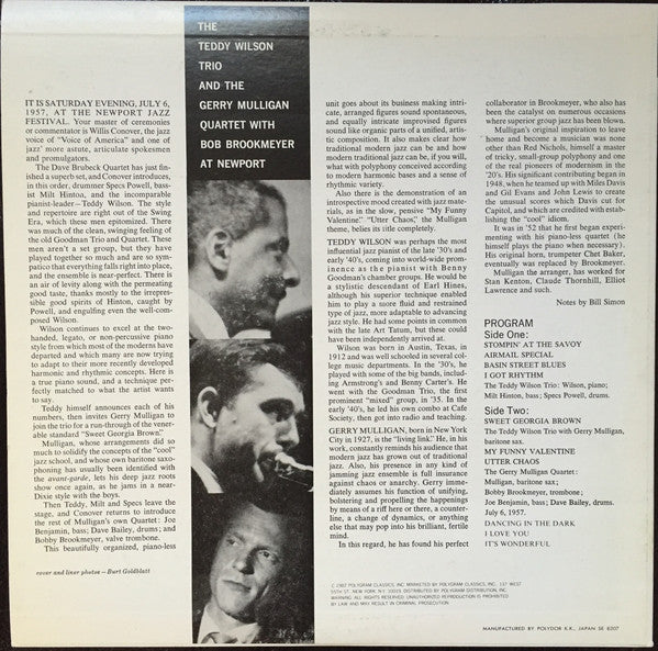 Teddy Wilson Trio - At Newport (Vinyl, LP, Album, Reissue, Mono) Very Good (VG) / Very Good (VG)