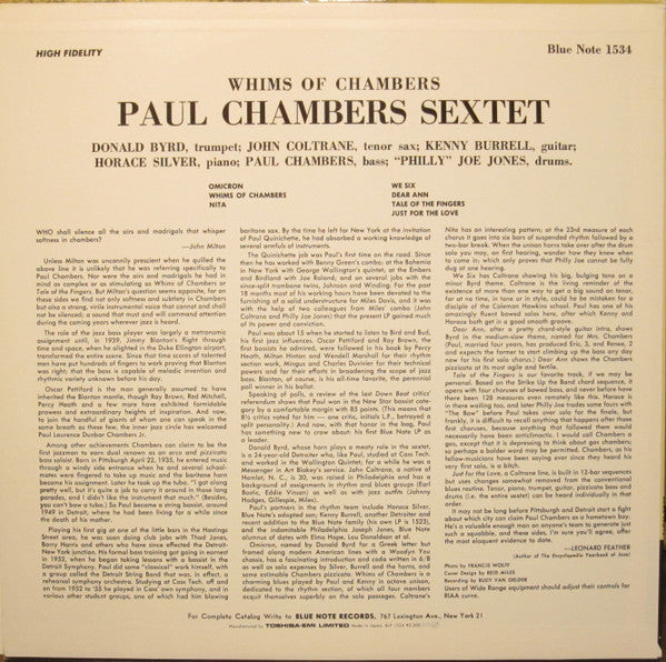 Paul Chambers Sextet - Whims Of Chambers (Vinyl, LP, Album, Reissue, Mono) Very Good Plus (VG+) / Very Good Plus (VG+)