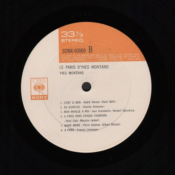Yves Montand - Le Paris D'Yves Montand (Vinyl, LP, Compilation, Stereo) Very Good Plus (VG+) / Good Plus (G+)
