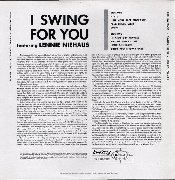 Lennie Niehaus - I Swing For You (Vinyl, LP, Album, Reissue, Stereo) Very Good Plus (VG+) / Very Good Plus (VG+)