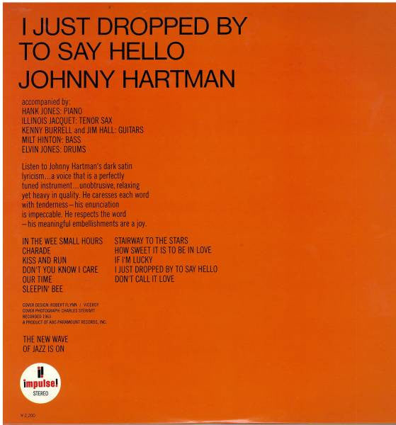 Johnny Hartman - I Just Dropped By To Say Hello (Vinyl, LP, Album, Reissue, Stereo) Very Good Plus (VG+) / Very Good Plus (VG+)
