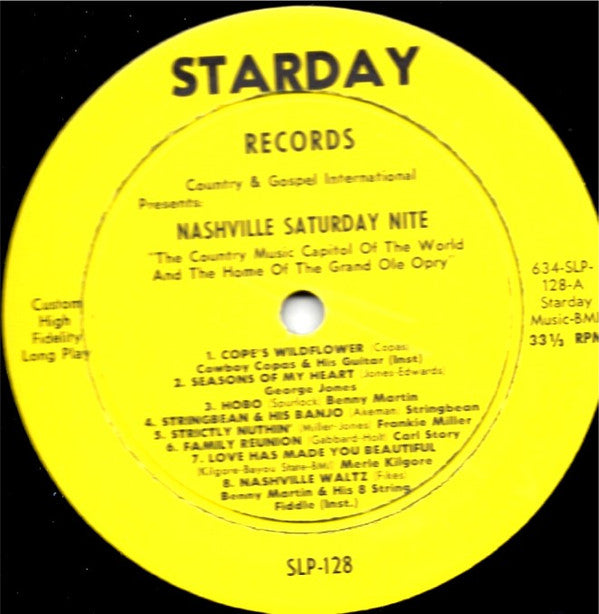 Various - Nashville Saturday Night (Vinyl, LP, Compilation) Good Plus (G+) / Very Good (VG)