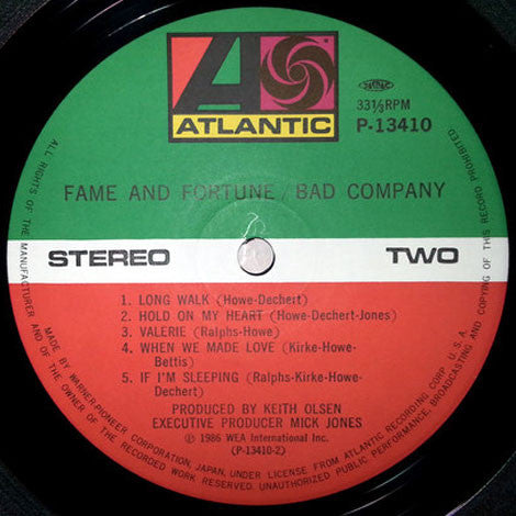 Bad Company (3) - Fame And Fortune (Vinyl, LP, Album) Near Mint (NM or M-) / Very Good Plus (VG+)