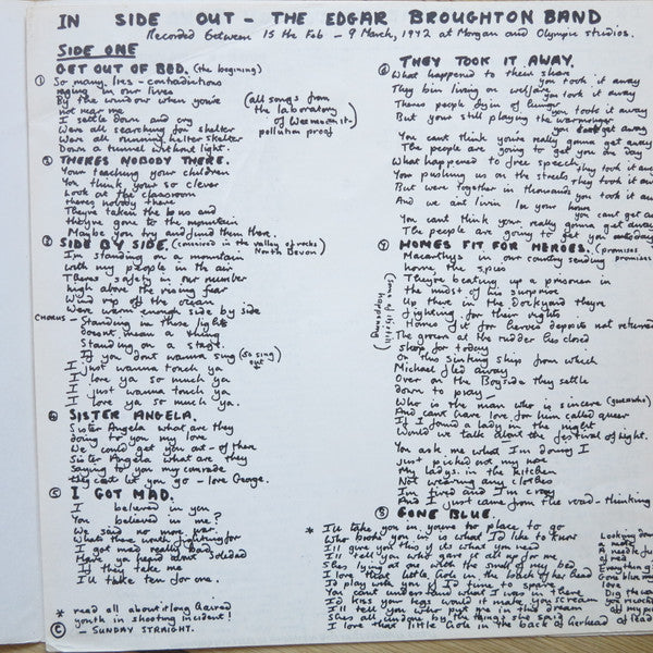 The Edgar Broughton Band - In Side Out (Vinyl, LP, Album, Promo, Stereo) Very Good Plus (VG+) / Very Good Plus (VG+)