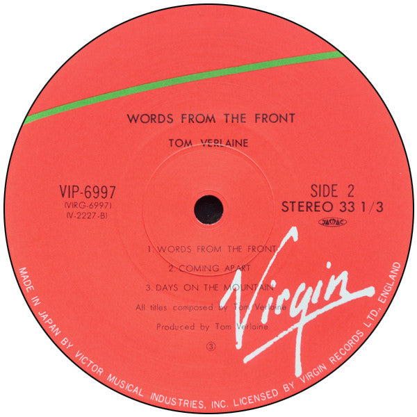 Tom Verlaine - Words From The Front (Vinyl, LP, Album) Very Good (VG) / Very Good (VG)