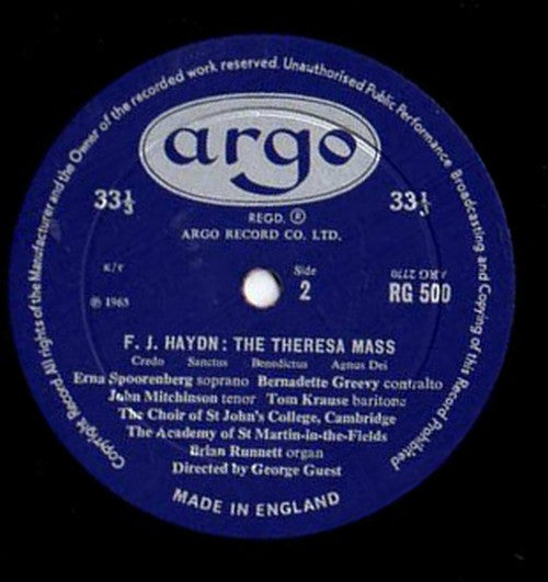 Joseph Haydn - Theresa Mass (Vinyl, LP, Mono) Very Good (VG) / Very Good (VG)