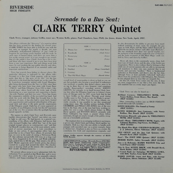 Clark Terry Quintet - Serenade To A Bus Seat (Vinyl, LP, Album, Reissue) Very Good Plus (VG+) / Near Mint (NM or M-)