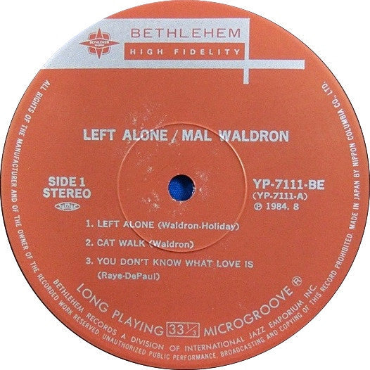 Mal Waldron - Left Alone (Vinyl, LP, Album, Reissue, Stereo) Very Good Plus (VG+) / Very Good Plus (VG+)
