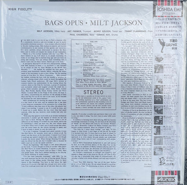 Milt Jackson - Bags' Opus (Vinyl, LP, Album, Reissue, Stereo) Very Good Plus (VG+) / Very Good Plus (VG+)
