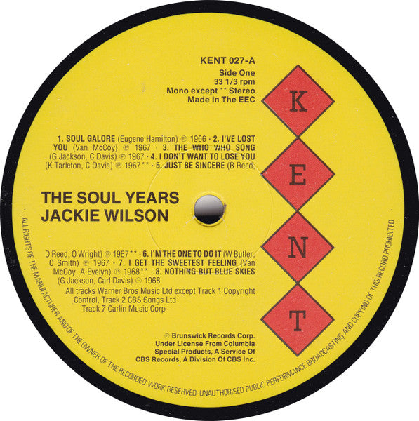 Jackie Wilson - The Soul Years (Vinyl, LP, Compilation) Very Good (VG) / Very Good (VG)