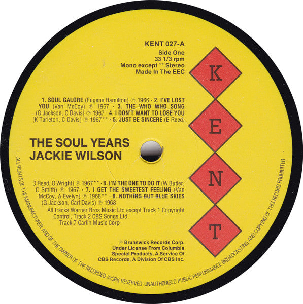 Jackie Wilson - The Soul Years (Vinyl, LP, Compilation, Stereo)