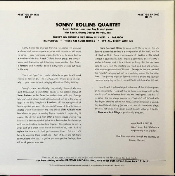 Sonny Rollins - Worktime (Vinyl, LP, Album, Mono, Reissue) Near Mint (NM or M-) / Very Good Plus (VG+)